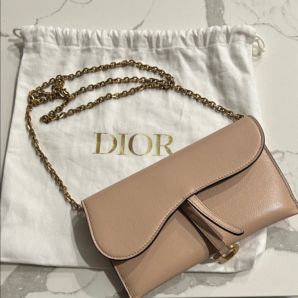 Dior Blush Leather Clutch with Gold Chain